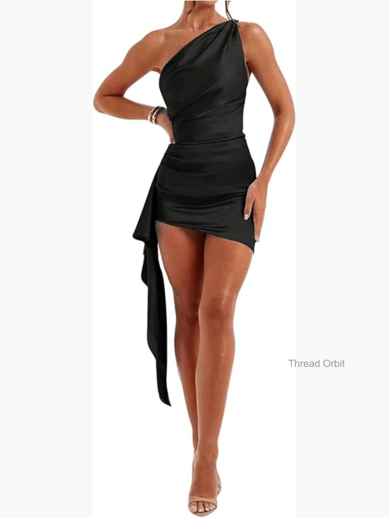 One Shoulder Mini Dress Asymmetrical Fringe Bodycon Party Club Night Out